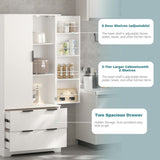 Farmhouse Pantry Storage with 2 Large Drawers, Tall Pantry Storage Cabinet with 8 Door Spice Rack, W2917P294993