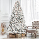 5FT Flocked Christmas Tree with 300 UL Lights and 27 Natural Pine Cones Snowy PVC Tips, 600 Tips, T3637P339740