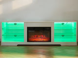 TV Stand Electric Fireplace TV Stand Glass Shelves, 3D Fireplace TV Stand LED Lights Wood 56937921