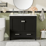 36" Black Bathroom Vanity with Ceramic Sink, Soft-Close Doors, Double Storage Shelves & Divided N729P276609B