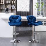 Breni Velvet Diamond Tufted Swivel Adjustable Height Barstool, Set of 2, Blue T2574P164870