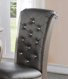 ZUN Luxury Antique Silver Wooden Set of 2 Dining Side Chairs Grey Faux Leather / PU Tufted Upholstered B01149587