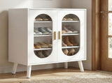 Two-door, polycarbonate sheet shoe cabinet with four internal layers, USB LED strip, and 24 37540155