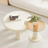 Circular Beige Cream Coffee Table Set Easy Assembly for Living Room W3081P254978