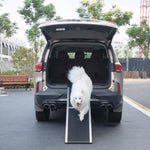 ZUN Foldable Aluminum Dog Car Step Ramp, Dog Ramp Climbing Ladder with PVC Handle, Non-slip Foot Mats W2181P228649