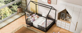 Full Size Metal House Bed with Fence and Door, Black MF315933AAB