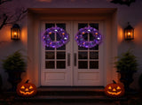 24in Pre-lit Halloween-Themed Christmas Wreath, Lighted Artificial Xmas Wreath with 50 Purple & 39456967