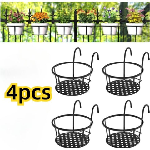 ZUN Iron Hanging Plant Holder Over The Rail Metal Fence Planters, Hanging Bucket Flower Pot Holder for 64434831