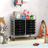 12-Drawer Rolling Storage Cart - 2-Row 10-Storey, Multicolor Drawers, 4 Wheels , -Black 46116279