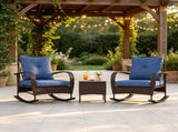 Brown 3-Piece Wicker Patio Furniture Set Outdoor PE Rattan Rocking Chairs with Coffee Table & 07591107