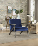 Retro Style Velvet Upholstered Blue Accent Chair 1pc Solid Rubberwood Antique Gray Finish Modern B011P182643