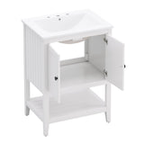 ZUN 24" White Modern Sleek Bathroom Vanity Elegant Ceramic Sink with Solid Wood Frame Open Style Shelf N725P189823K