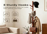 Freestanding Wooden Coat Rack with 8 Staggered Hooks & 2 Storage Shelves, Rubber Wood Hall Tree 96110880