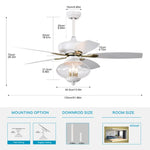 ZUN 52'' Low Profile Ceiling Fan , White Modern Ceiling Fans with Remote Control for Bedroom,Living W1592P163936