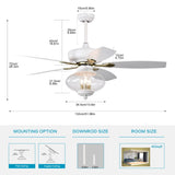 ZUN 52'' Low Profile Ceiling Fan , White Modern Ceiling Fans with Remote Control for Bedroom,Living W1592P163936