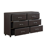 ZUN Contemporary Design Bedroom 1pc Dresser of 6 Drawers Faux Leather Upholstery, Dark Brown Furniture B011P183622