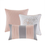 Printed Cotton Sateen Comforter Set Grey/Peach Twin/Twin XL B03597153