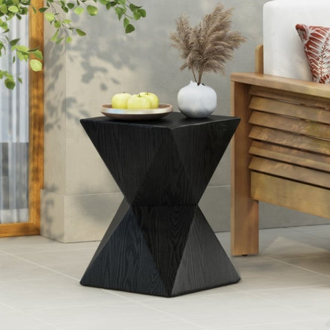 ZUN 14.25" Black Symmetry Concrete Side Table with Smooth Wood Grain Texture and Modern N767P192080B