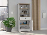 Linen Single Door Cabinet 55" H, Three External Shelves, One Drawer, Two Interior Shelves, Light Oak B097133112