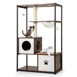 Stylish Wood-Metal Cat Tree - 33 lbs Per Layer Capacity, 2 Private Condos 2 Relaxation Platforms, 00410945