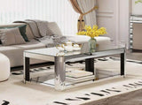 Baked curved mirror Coffee Table for Living Room, Modern Glass Coffee Table with Glass Top, W3836P361731