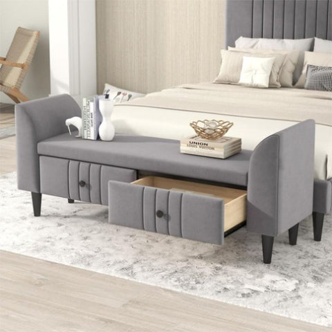 ZUN Upholstered Wooden Storage Bench with 2 Drawers For Bedroom,Fully Assembled Except Legs and 60870598