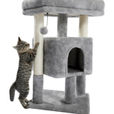 ZUN Modern Small Cat Tree Cat Tower with Sisal Scratching Post, Cozy Condo, Top Perch and Dangling Ball 75440941