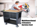 4 DRAWERS MULTIFUNCTIONAL TOOL CART WITH WHEELS AND WOODEN TOP-BLACK 25802222