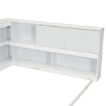 ZUN Full Floor Bed with L-shaped Bookcases, sliding doors,without slats,White W504P146192