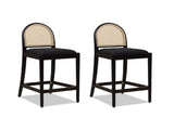 Panama 26.5" Curved Back Cane Rattan Counter Stool, Set of 2, Ebony Black Boucle B2719P238388