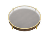 Modern Round Walnut 2-Tiered Coffee Table with Glass Top and Gold Base for Living Room, 29.9" N735P350390D