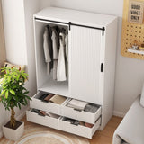 ZUN Tall Bedroom Armoire Wardrobe Closet Clothing Storage Cabinet with Hanging Rod Barn Door Drawers 91492450