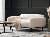 Boucl Fabric Loveseat Sofa - 50 Inch White Upholstered 2-Seater with Black Legs, Comfortable & N762P407898W
