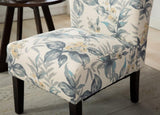 Capa Print Fabric Armless Contemporary Accent Chair, Blue Leaves T2574P164263