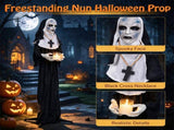 5.3 FT Life Size Halloween Animated Nun Prop with Flickering LED Candle, Freestanding Scary Sister 49120155
