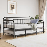 Twin Size Metal Daybed Frame with Trundle, Heavy Duty Steel Slat Support Sofa Bed Platform with W840103518