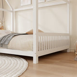 Wood Full Size House Bed with Guardrail and LED, White N709P177524K