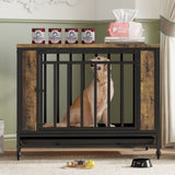 Dog House Furniture, Wooden Dog House Dining Table with Iron Door and Tray for Medium/Small Dogs W1580P321353