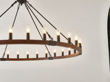 39.3 INCH Wood Wagon Wheel Chandelier Modern Farmhouse Pendant Light 20-Light Ceiling Hanging W5008P464781