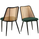 ZUN Green Rattan Dining Chairs Set of 2,Boucle Chairs with Natural Cane Back, Upholstered Dining Room W1164P218678