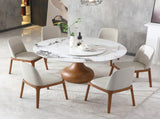 7pcs Modern Marble Dining Table, 59" Round Sintered Stone Table for Dining Room, Kitchen, Dinette, 46922618