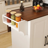 White Kitchen Island Cart with Foldable Tabletop & Drop Leaf - Mobile Breakfast Bar on Wheels with 66856892