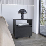 Nightstand 20"H, with One Open Shelf, 1 Drawer and Casters, Black B097133212