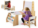 Natural Kids Activity Table with Magnetic Whiteboard/Chalkboard & Paper Roll, Multi-Storage Art Desk 10298016