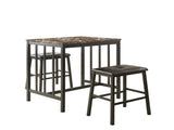 Black Metal Finish 3pc Counter Height Set Table and 2 Stools, Faux Marble Tabletop, Faux Leather B011P246322