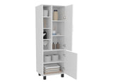 White Linen Cabinet with Open Storage and 2 Doors B062P323178