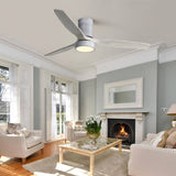 52 Inch 18W LED Ceiling Fan With Dimmable 6 Speed Remote Silver 3 Solid Wood Blade Reversible DC W93494503