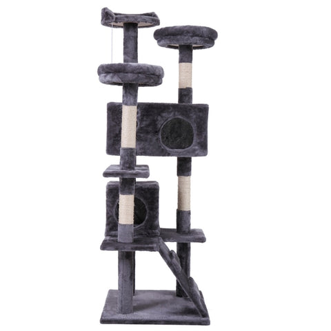 ZUN Cat Tree Cat Tower with Scratching Ball, Plush Cushion, Ladder and Condos for Indoor Cats, Gray W2181P147631