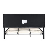 ZUN King Size Upholstered Platform Bed Frame with Linen Fabric Headboard, No Box Spring Needed, Wood W311107471