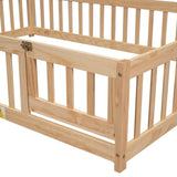 Full House-Shaped Headboard Floor Bed with Fence,Natural W504119482